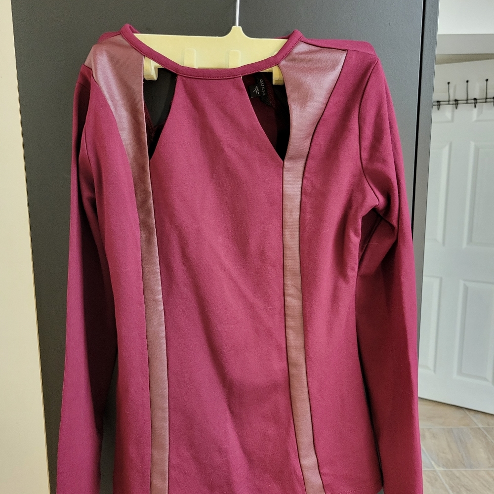 Gues Cut Out Top With Faux Leather Details Size S